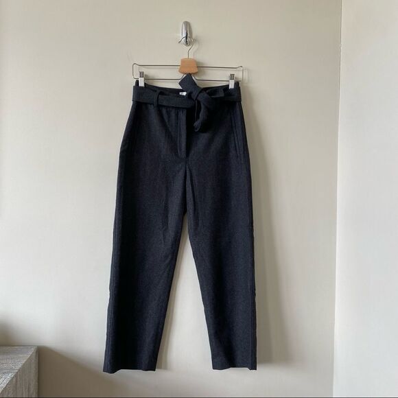 Aritzia-Wilfred Dark Grey Wool Blend Tie Front Ankle Pants (Size:4) - Picture 3 of 13